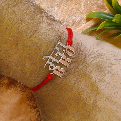 925 Silver “मेरा BRO” Rakhi with Red Thread - Zirak Silver