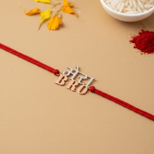 925 Silver “मेरा BRO” Rakhi with Red Thread - Zirak Silver