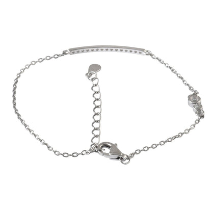 925 Silver Minimal Bar Bracelet with White CZ Accents - Zirak Silver