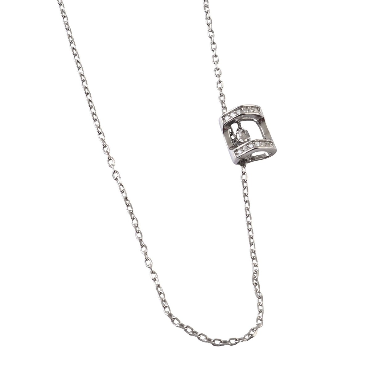 925 Silver Minimal CZ Barrel Charm Necklace - Zirak Silver