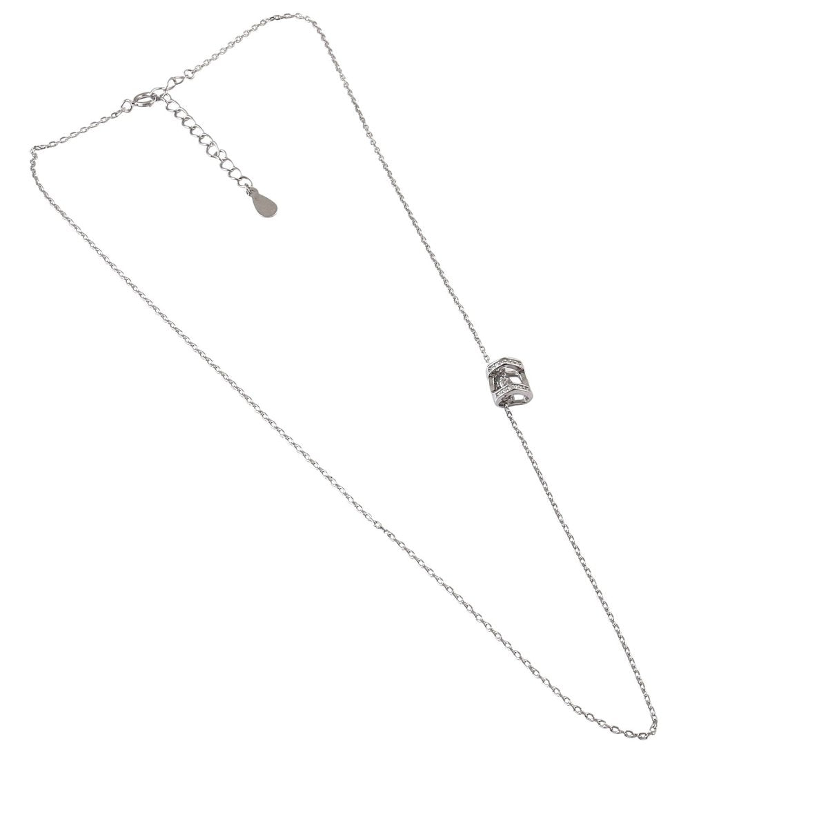 925 Silver Minimal CZ Barrel Charm Necklace - Zirak Silver