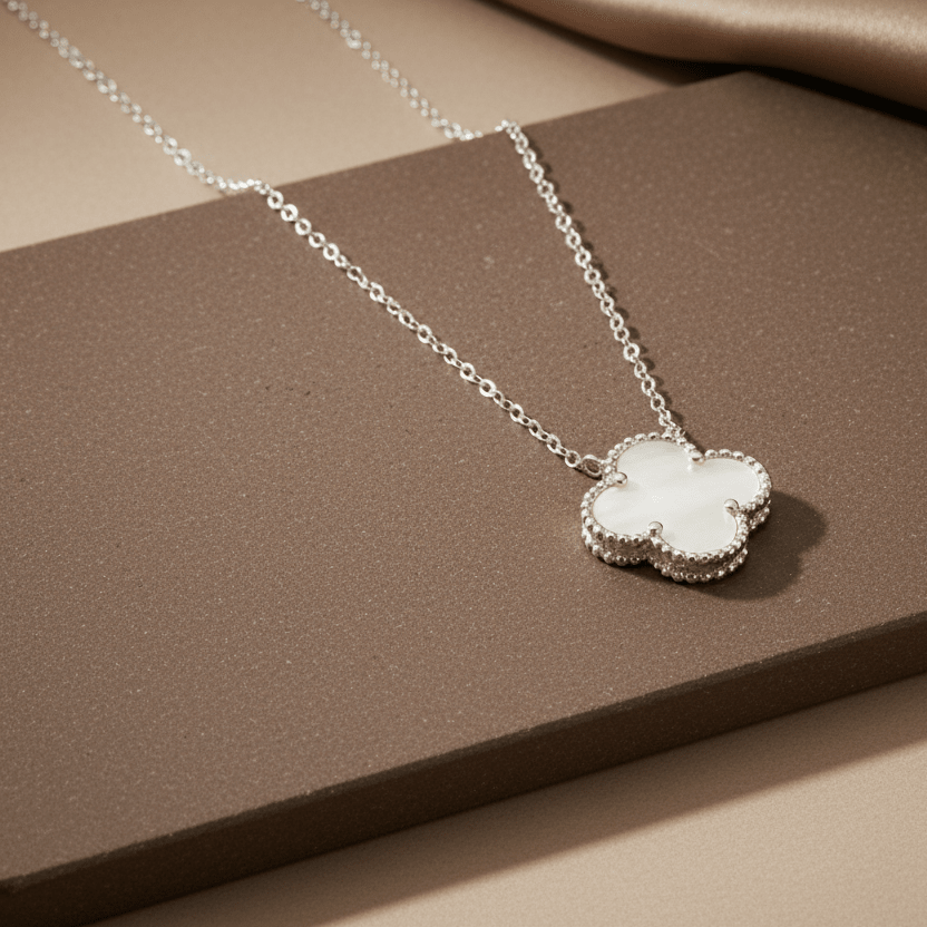 925 Silver Mother of Pearl Clover Pendant Necklace - Zirak Silver