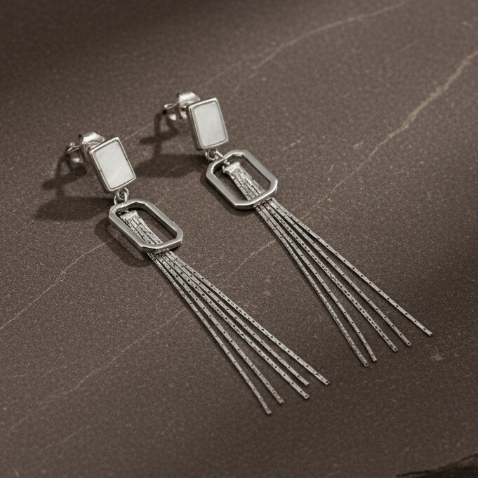 925 Silver Mother - of - Pearl Tassel Earrings - Zirak Silver