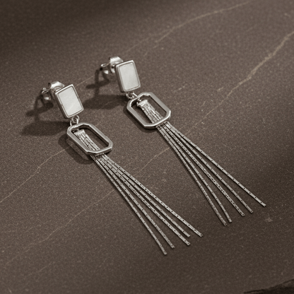 925 Silver Mother - of - Pearl Tassel Earrings - Zirak Silver