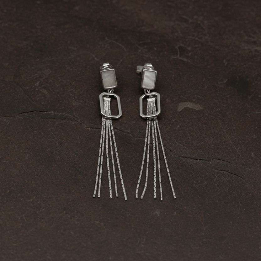 925 Silver Mother - of - Pearl Tassel Earrings - Zirak Silver