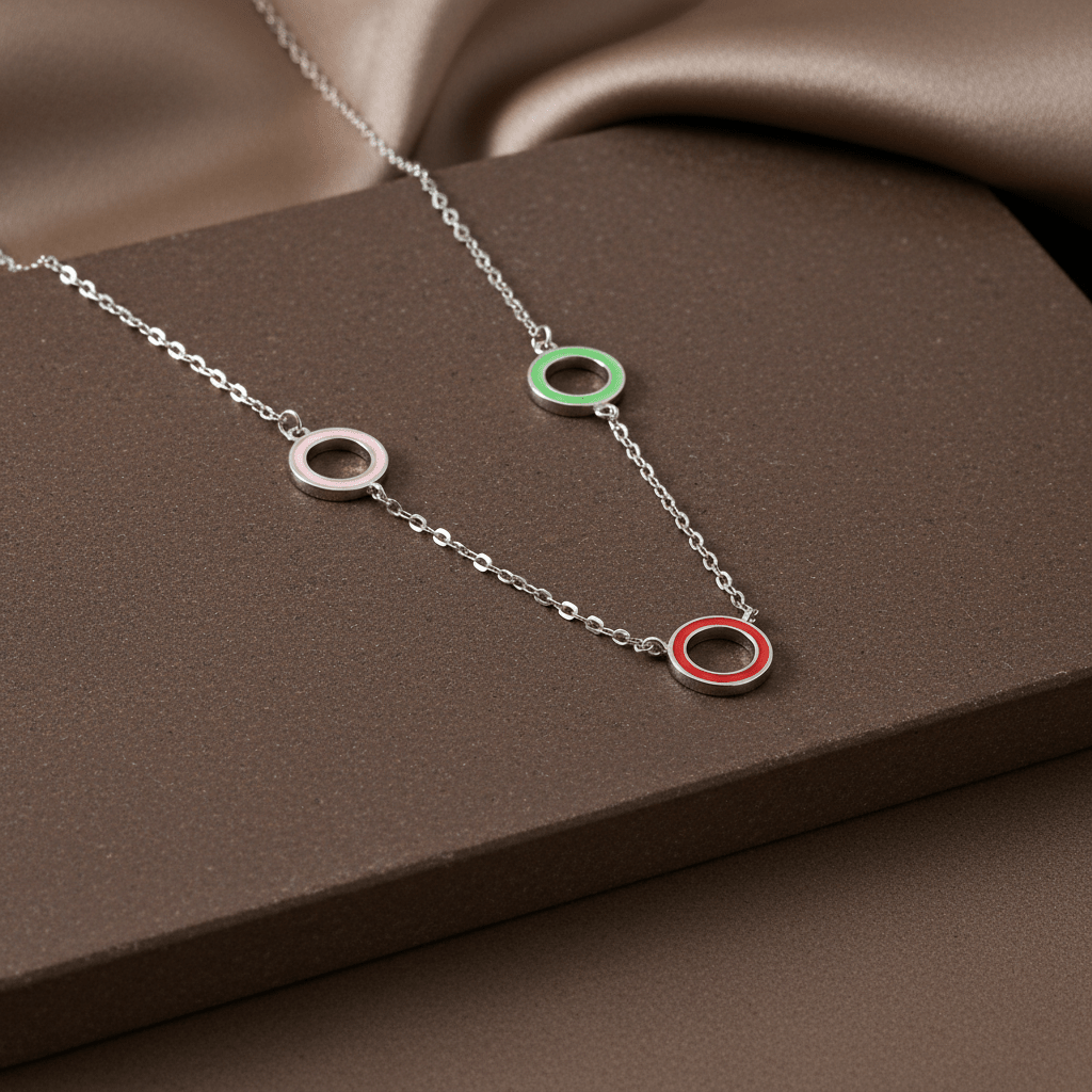 925 Silver Multi - Color Enamel Circle Necklace - Zirak Silver