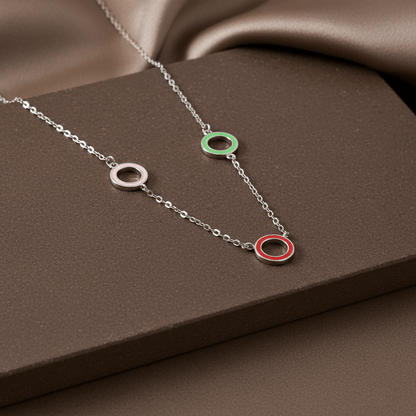 925 Silver Multi - Color Enamel Circle Necklace - Zirak Silver