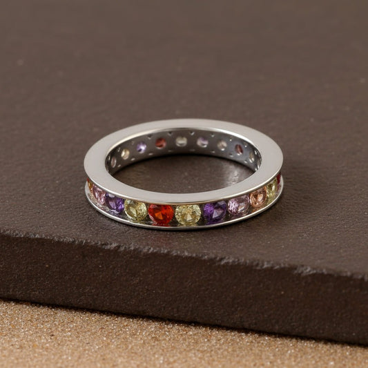 925 Silver Multi - Stone Eternity Band | Rainbow CZ Ring | Colorful Stackable Silver Jewelry for Women - Zirak Silver