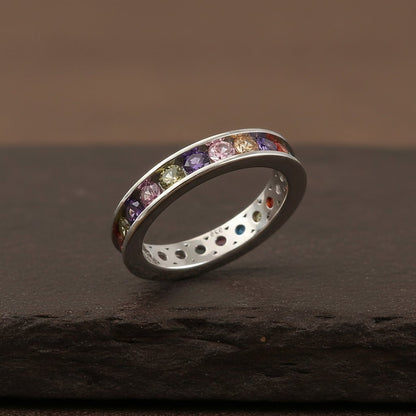 925 Silver Multi - Stone Eternity Band | Rainbow CZ Ring | Colorful Stackable Silver Jewelry for Women - Zirak Silver