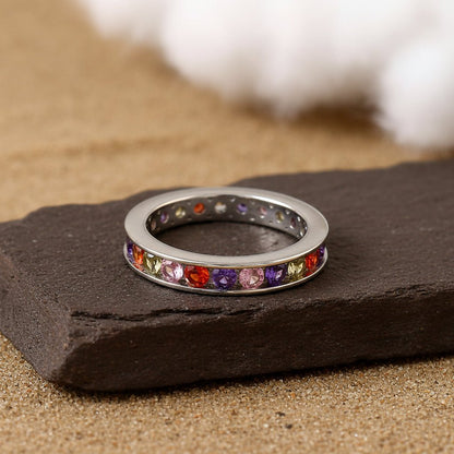 925 Silver Multi - Stone Eternity Band | Rainbow CZ Ring | Colorful Stackable Silver Jewelry for Women - Zirak Silver