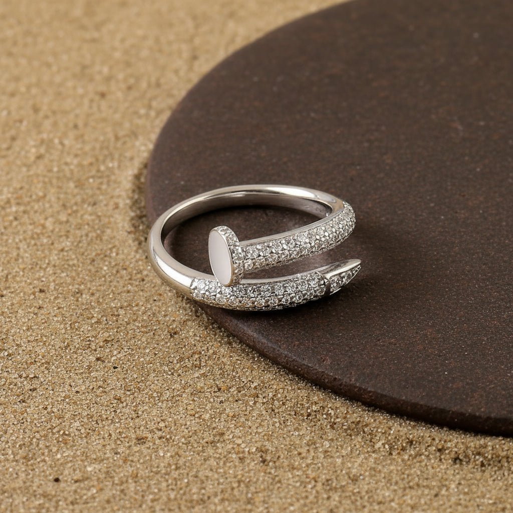 925 Silver Nail Wrap Ring | Pave CZ Adjustable Sterling Silver Statement Band - Zirak Silver