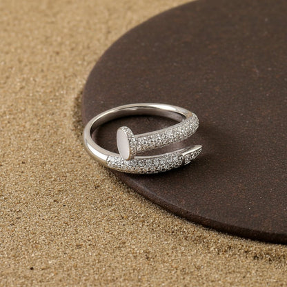 925 Silver Nail Wrap Ring | Pave CZ Adjustable Sterling Silver Statement Band - Zirak Silver