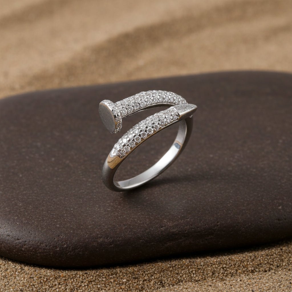 925 Silver Nail Wrap Ring | Pave CZ Adjustable Sterling Silver Statement Band - Zirak Silver