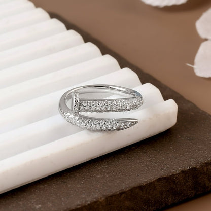 925 Silver Nail Wrap Ring | Pave CZ Adjustable Sterling Silver Statement Band - Zirak Silver
