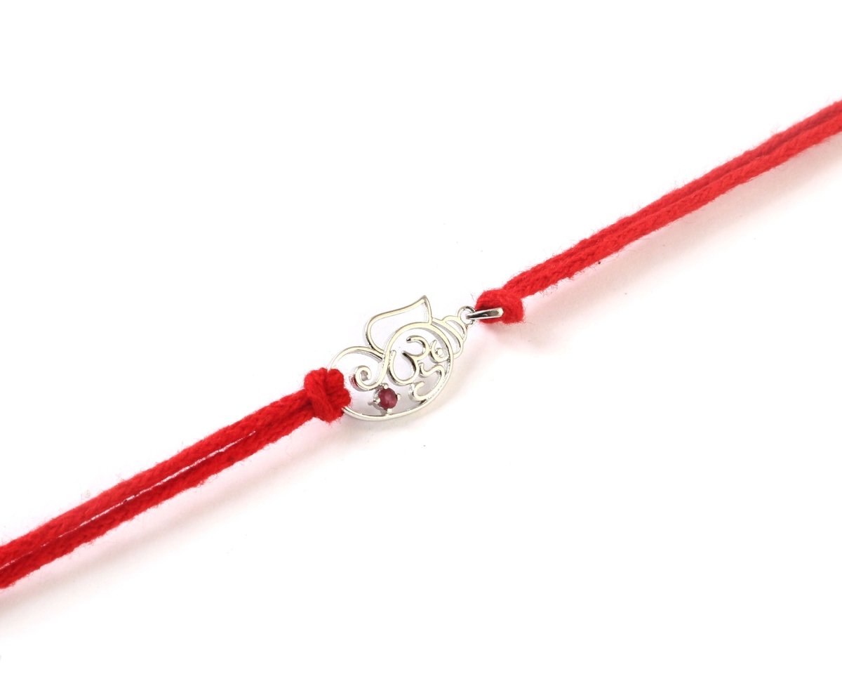 925 Silver Om Ganesha Rakhi | Minimal Ganpati Rakhi with Red Thread - Zirak Silver