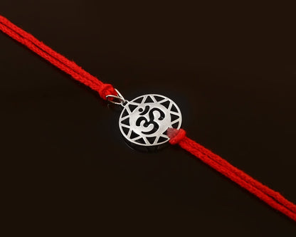 925 Silver Om Rakhi with Geometric Frame & Red Thread - Zirak Silver