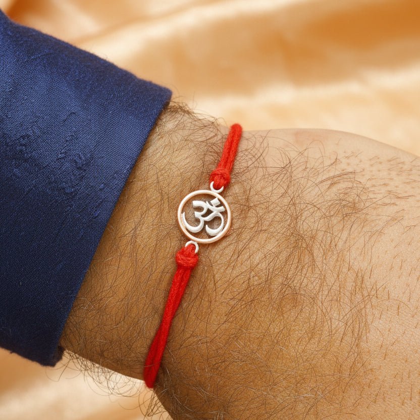 925 Silver Om Rakhi with Rose Gold Accents - Zirak Silver