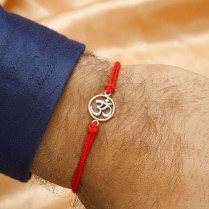 925 Silver Om Rakhi with Rose Gold Accents - Zirak Silver