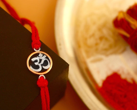 925 Silver Om Rakhi with Rose Gold Accents - Zirak Silver