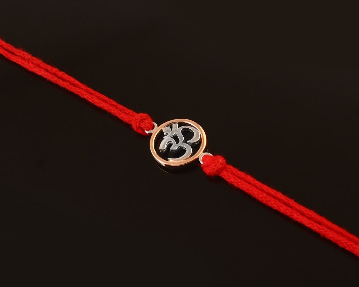 925 Silver Om Rakhi with Rose Gold Accents - Zirak Silver