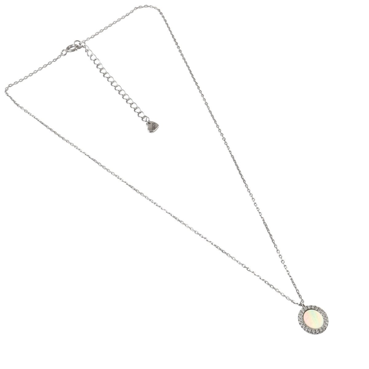 925 Silver Opal Halo Pendant Necklace with CZ Accents - Zirak Silver