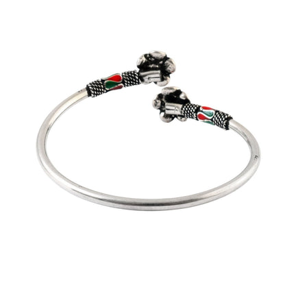 925 Silver Orange Enamel Flower Open Cuff Bangle – Handcrafted Adjustable Silver Bracelet - Zirak Silver