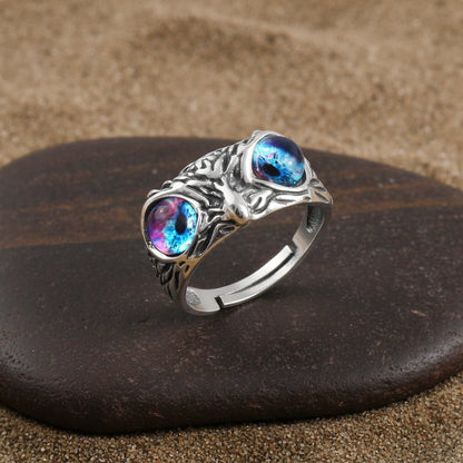 925 Silver Owl Eye Ring | Mystical Bird Design Adjustable Sterling Silver Ring for Men & Women - Zirak Silver