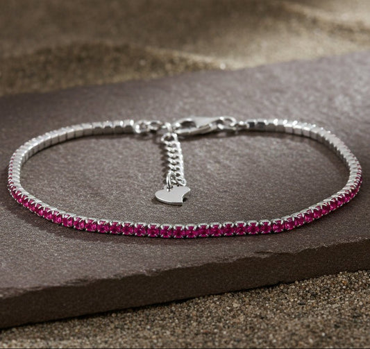 925 Silver Pink CZ Tennis Bracelet with Adjustable Chain - Zirak Silver