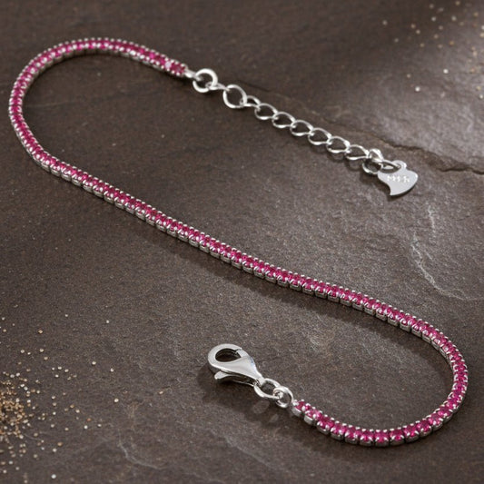 925 Silver Pink CZ Tennis Bracelet with Adjustable Chain - Zirak Silver