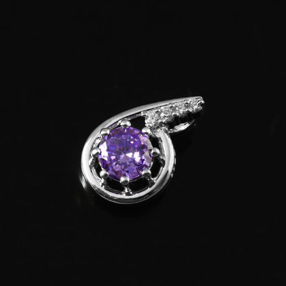 925 Silver Purple CZ Teardrop Pendant – Elegant Zircon Halo Necklace Charm - Zirak Silver
