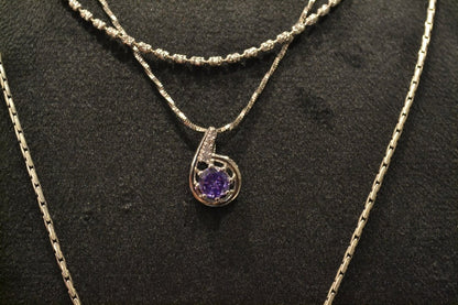 925 Silver Purple CZ Teardrop Pendant – Elegant Zircon Halo Necklace Charm - Zirak Silver