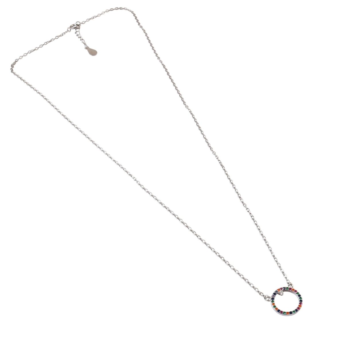 925 Silver Rainbow Circle Pendant Necklace with Multicolor Stones - Zirak Silver