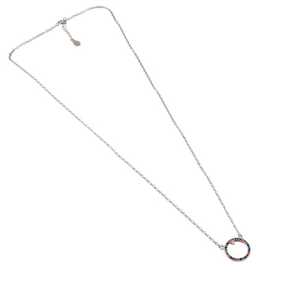 925 Silver Rainbow Circle Pendant Necklace with Multicolor Stones - Zirak Silver