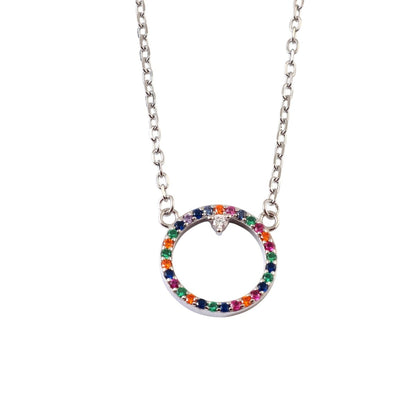 925 Silver Rainbow Circle Pendant Necklace with Multicolor Stones - Zirak Silver