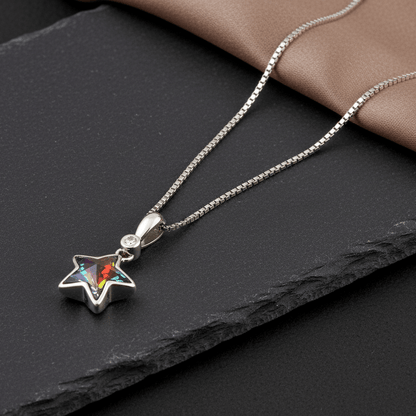 925 Silver Rainbow Star Crystal Pendant Necklace - Zirak Silver