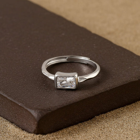 925 Silver Rectangular Solitaire Ring | Minimalist Baguette CZ Ring | Modern Silver Jewelry for Women - Zirak Silver