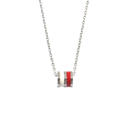 925 Silver Red & White Enamel Barrel Necklace - Zirak Silver
