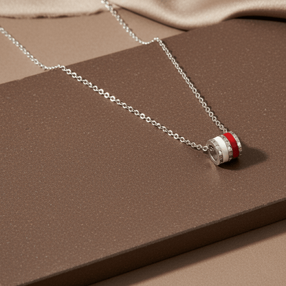 925 Silver Red & White Enamel Barrel Necklace - Zirak Silver