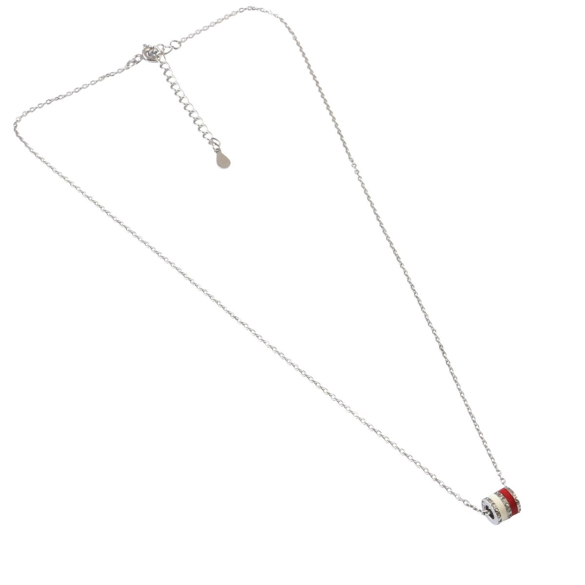 925 Silver Red & White Enamel Barrel Necklace - Zirak Silver