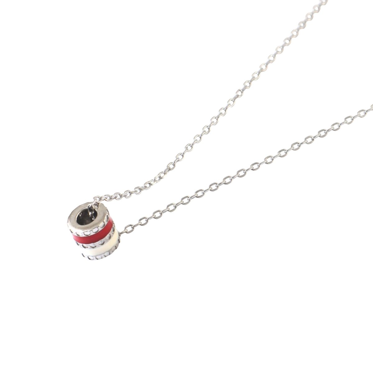 925 Silver Red & White Enamel Barrel Necklace - Zirak Silver