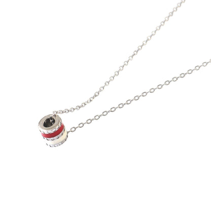 925 Silver Red & White Enamel Barrel Necklace - Zirak Silver