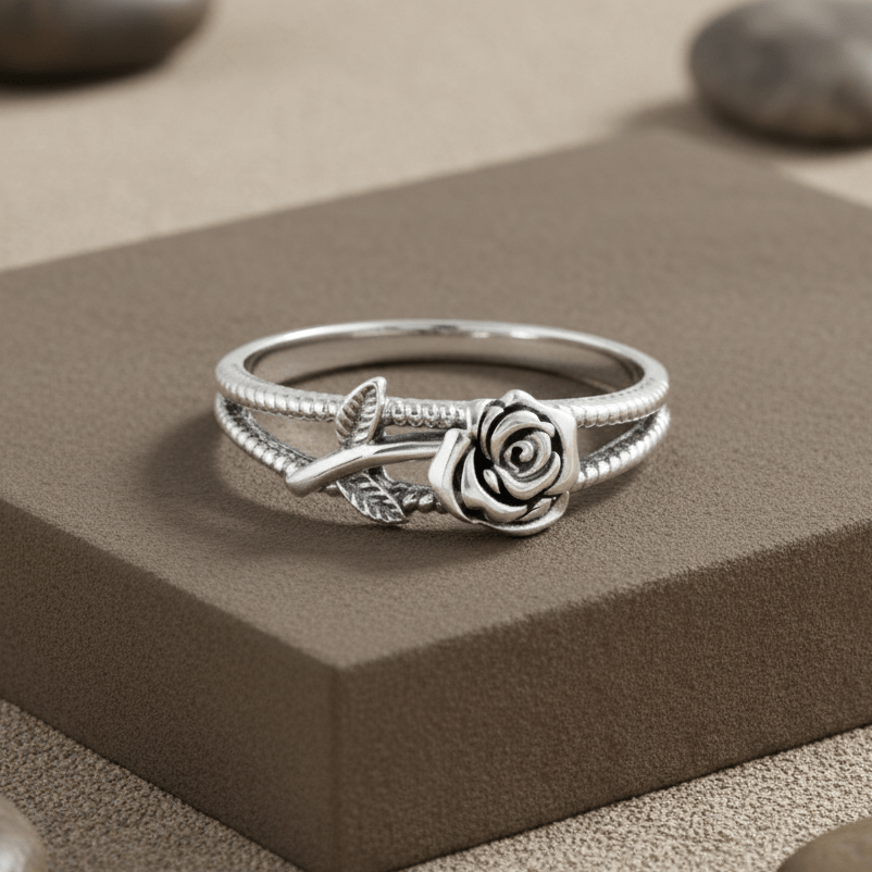 925 Silver Rose Flower Ring - Zirak Silver
