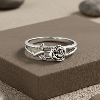 925 Silver Rose Flower Ring - Zirak Silver