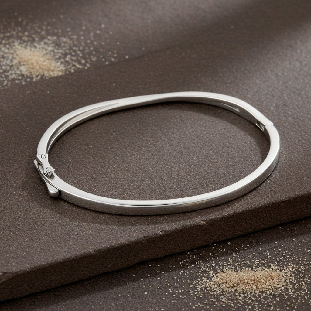 925 Silver Rose Gold Accent CZ Slim Bangle Bracelet - Zirak Silver