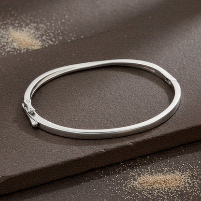 925 Silver Rose Gold Accent CZ Slim Bangle Bracelet - Zirak Silver