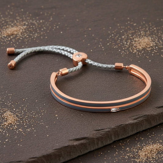 925 Silver Rose Gold Adjustable CZ Open Bracelet for Women - Zirak Silver