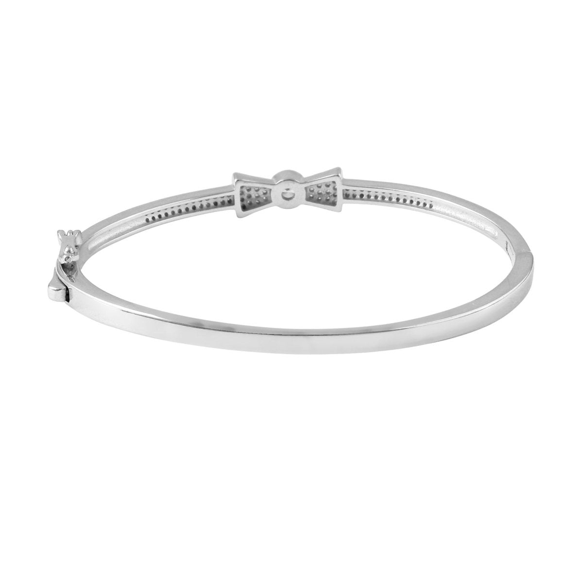 925 Silver Rose - Gold Bow Bangle with CZ Stones - Zirak Silver