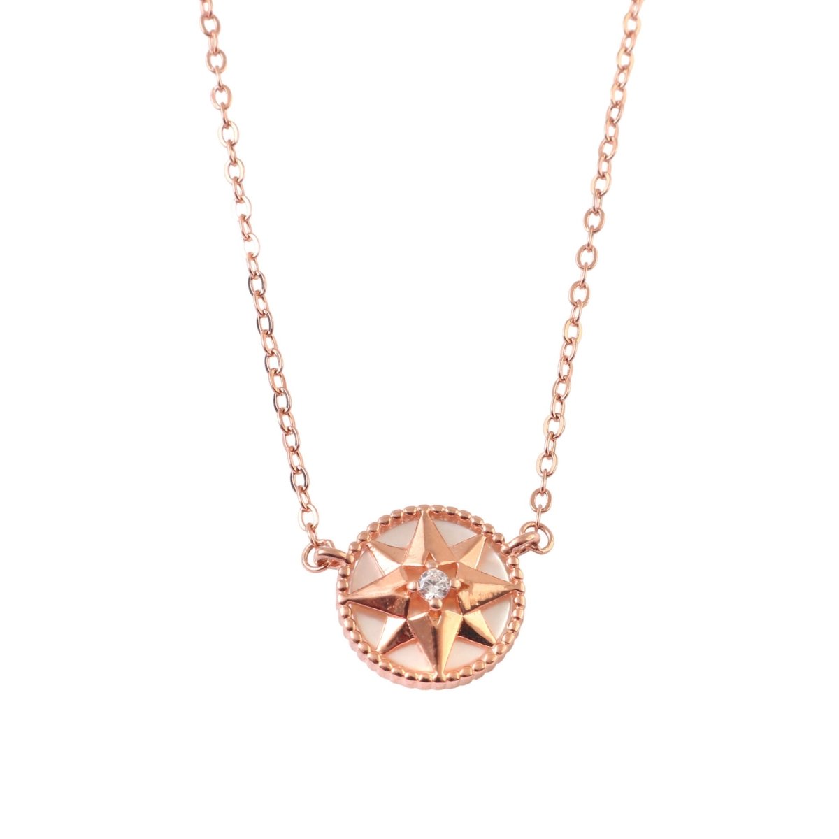925 Silver Rose Gold Compass Star Pendant Necklace - Zirak Silver