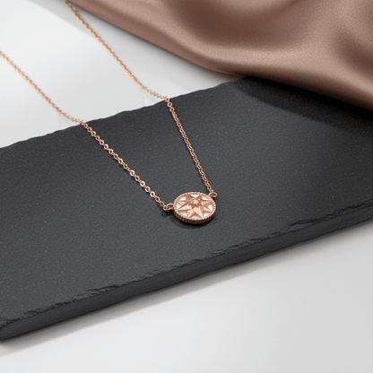 925 Silver Rose Gold Compass Star Pendant Necklace - Zirak Silver