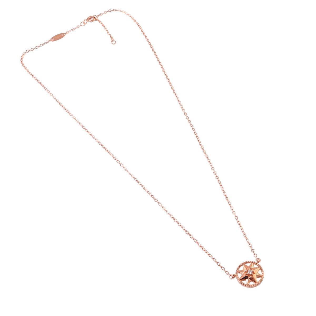 925 Silver Rose Gold Compass Star Pendant Necklace - Zirak Silver